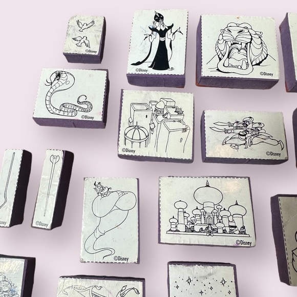 Large Set Of 34 Disney Aladdin Rubber Stamps Jasmine Jafar The Genie Rajah - Picture 3 of 15